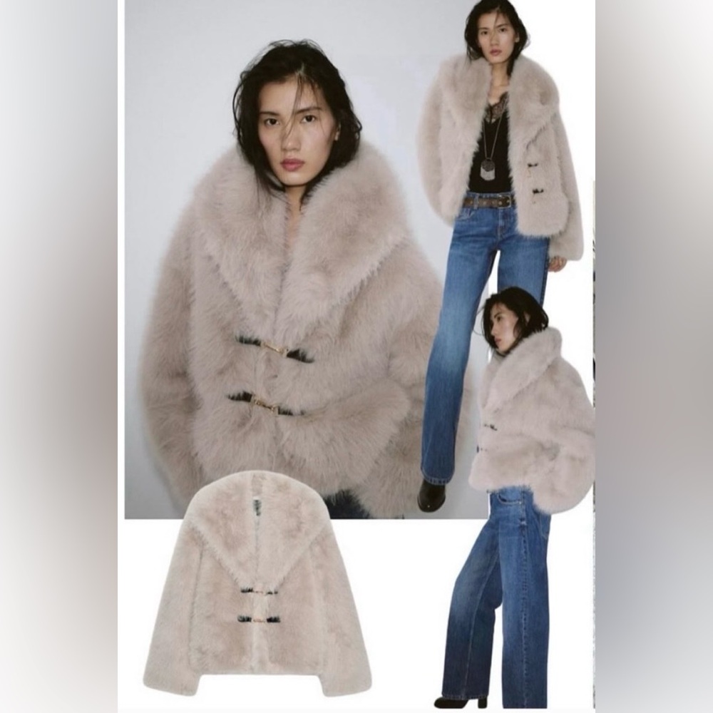 Pearl Gray Short Faux Fur Toggle Coat